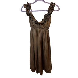 Brown 100% Silk Susan Monaco Sleeveless Flutter Mini Dress 2